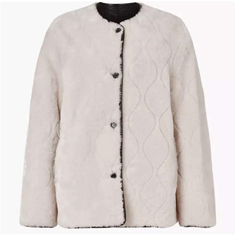 All Saints Duthie Leather/ Shearling Lined Reversible Coat S